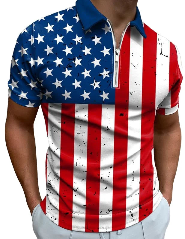 Men's Patriotic 4th July American Flag Golf Tennis Casual Polyester T-Shirt Moisture Wicking Short Sleeves Printed Polo Shirts