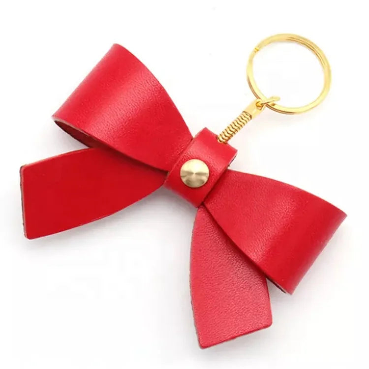 Personalized Colorful Handbag Decor Bow Charm Key Ring Custom Promotional Gift Cute PU Leather Bow Keychain