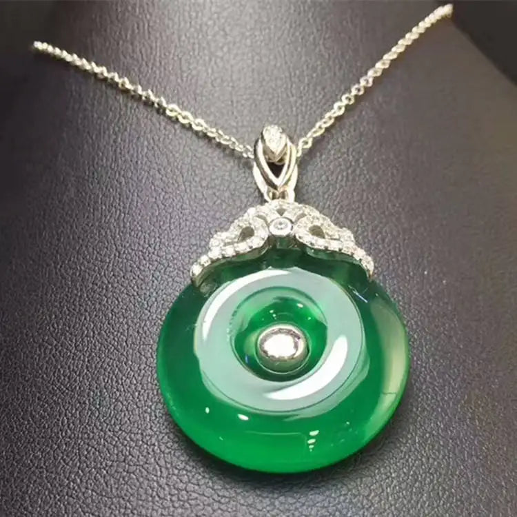SGARIT Brand Natural Green Chalcedony Jade Charm Pendant Necklace 925 Sterling Silver Jewelry