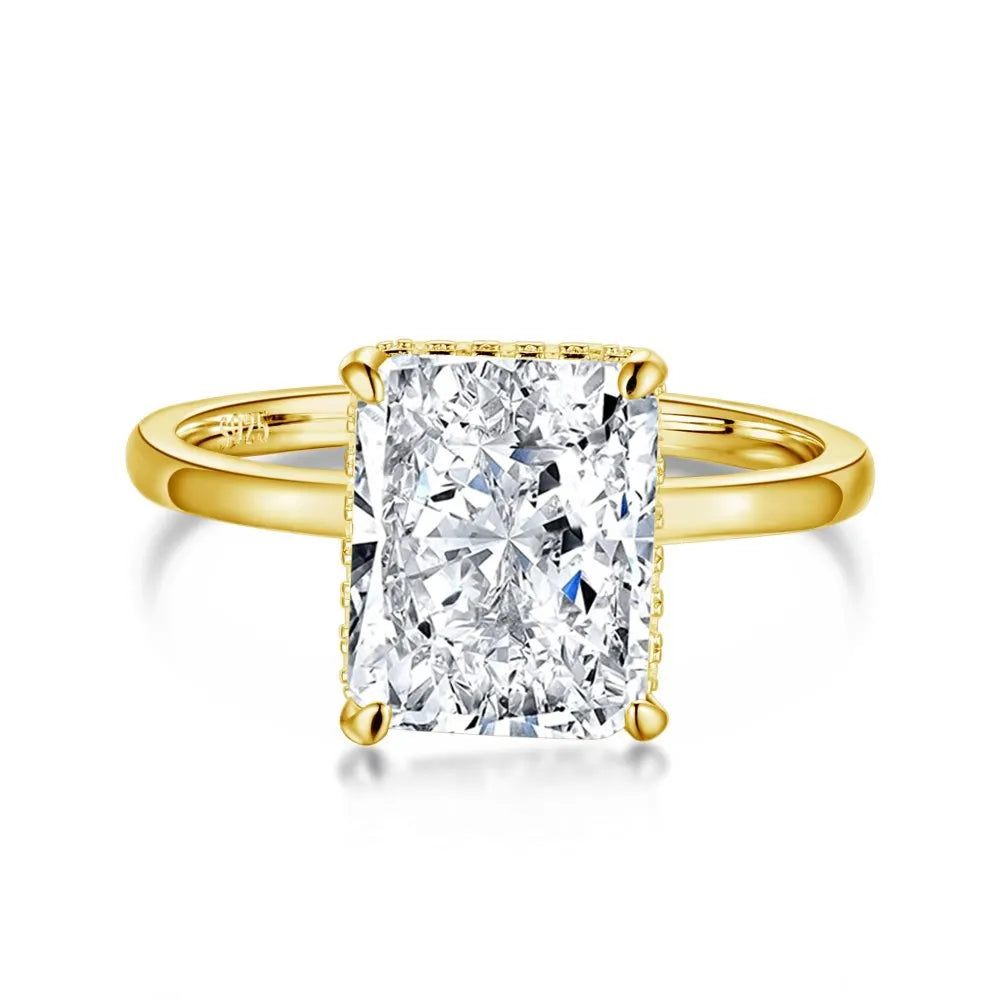 2023 New 925 Sterling Silver Arrival Luxury Rectangle Radiant Cut  Engagement 8A Cubic Zircon Ring