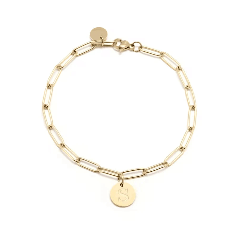 Coin Bracelet 18k Gold Plated Charm Paperclip Bracelet Joyeria Acero Inoxidable Jewelry Diy Personalized Disc Charm Bracelet