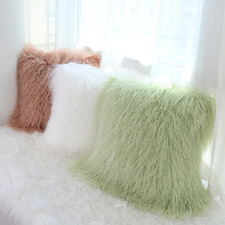 Mongolian Sheep Fur Cushion Cover Villa Sofa Gradient Ramp Cover Pure Tibet Sheep Plush Pillow Cover Decoration Curly Lamb Fur