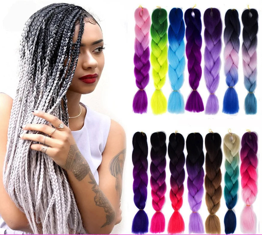 Wholesale 82'' 165g Jumbo Braiding Hair Extensions Braiding Hair Ombre Multiple Tone Color Synthetic Hair for Women