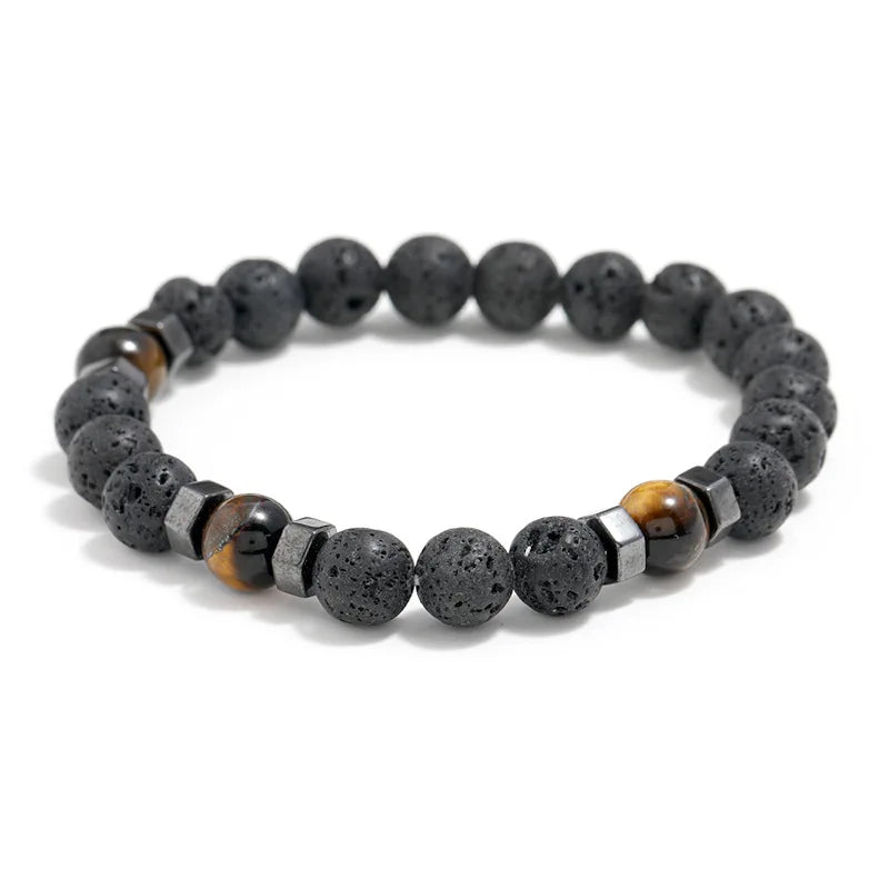 Wholesale Natural Stone Stretch Beads Charm Bracelets lava Stone Hematite Bracelet for Men Women