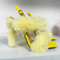 Customize Made Female Summer Heel Sandals Fashion Square Toe Pink Color Block Heel Women Slingback Fur Sandal