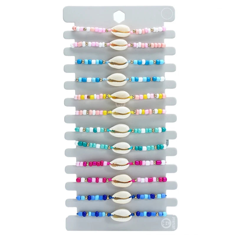 Bohemian Beach Style Natural Shell Colorful Beads Bracelets Set Woven Rope Jewelry for Women Adjustable Bracelets Set