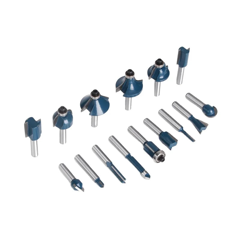 15Pcs 1/4 Wood Router Bit Set Straight Shank Tungsten Carbide Tip Wood Carving Milling Cutter in Plastic Box