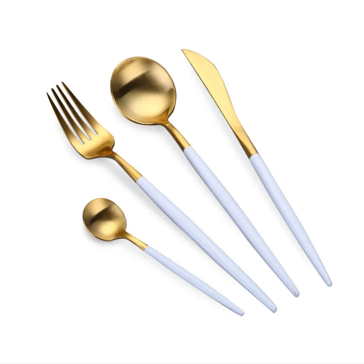 Popular Sand Matte Portugal Print Gold Flatware Set for Family Hotel Restaurant Knives Forks Spoons Stainless Steel Cutlery  Set