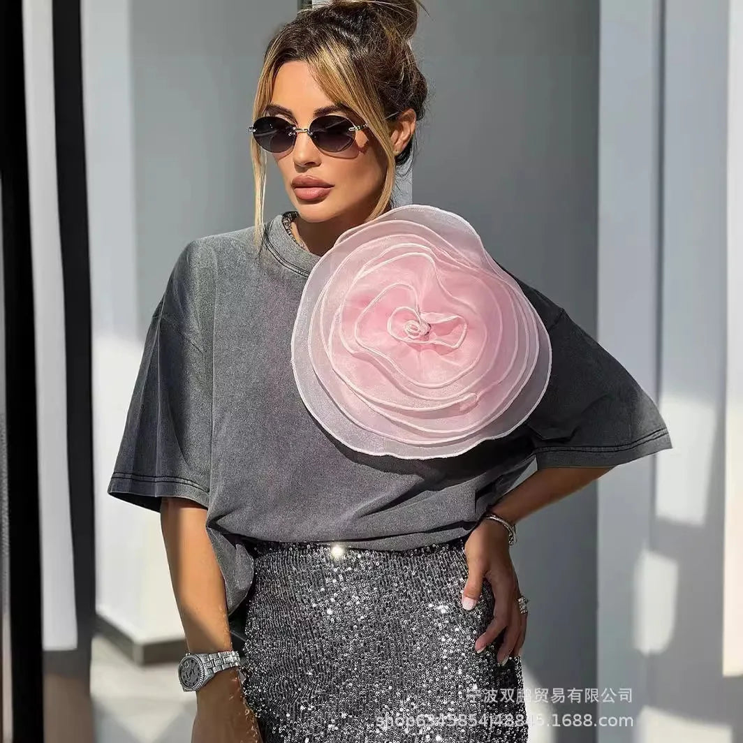 Boutique Wholesale 2025 Spring New Fashionable Design Short Sleeve Pure Cotton Women's T-shirt