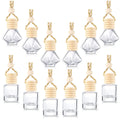 Wholesale Wood Hanging Car Aroma Diffuser 10ml air Freshener Cube Transparent Frosted Reusable Car Perfume Bottle with Wood Cap