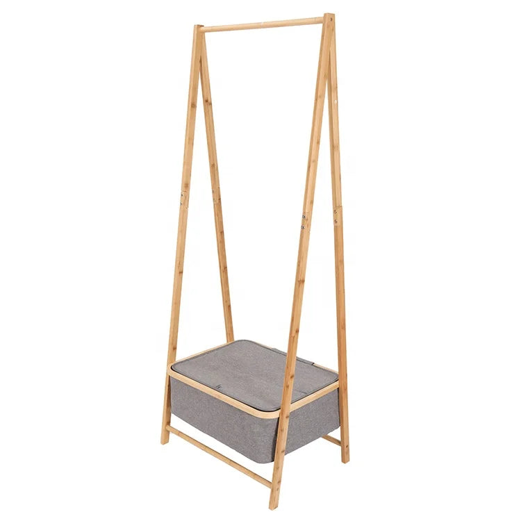 Bamboo Wood Eco-Friendly Durable Modern Home Furniture Clothing Garment Rack with Shelves for Child Kids Adults Shoe Coat