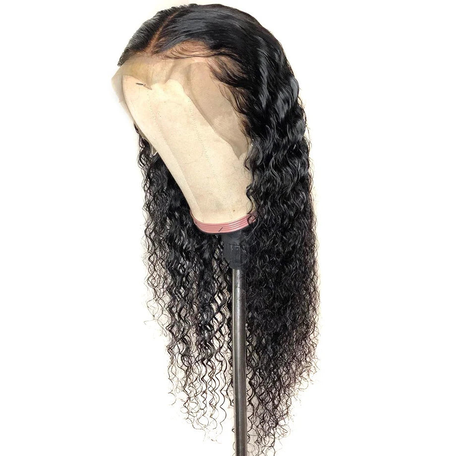 Vendors Wholesale Top Selling 13X4 Lace Front Wig  Peruvian Virgin Human Hair Water Curly Wave Glueless Wig Can Be Customized