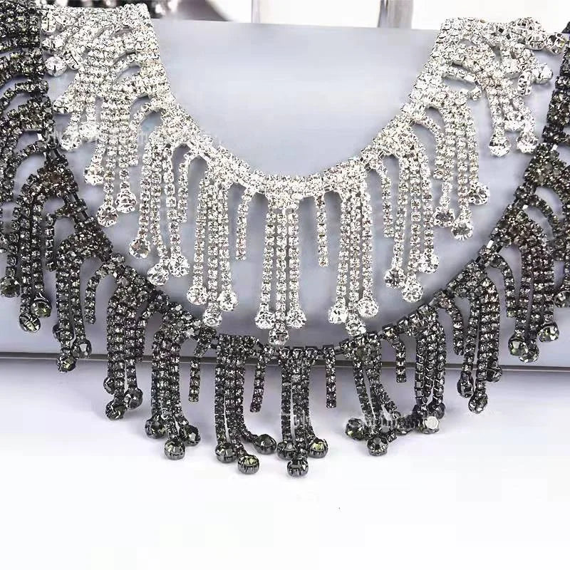 4.8cm Round Drop Rhinestone Fringe White Crystal Tassel Chain Trimmings for Dress Shoes Bags Decoration Accessories