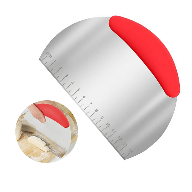 Stainless Steel Dough Cutter With Measuring Scale Cake Pastry Pizza Cutter Rubber Plastic Handle Scraper