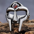 Ready to Ship Hiphop Anillos Acero Inoxidable Por Mayor Vintage Stainless Steel Spartan Helmet Rings with Red Crystal