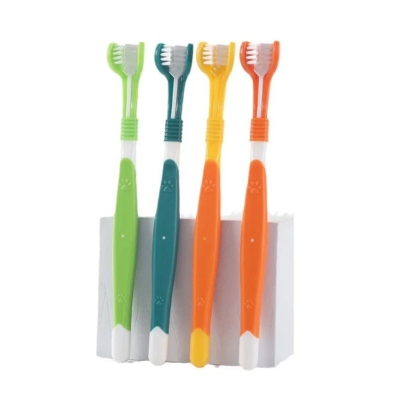 Soft Plastic Pet Toothbrush with 360-Degree Surround Brush Oral Cleaning Supplies Protect Gums Three-Sided Design for Dogs Cats