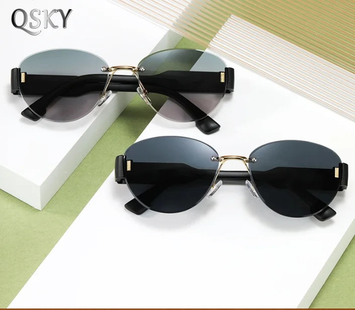 2025 Luxury Rectangle Rimless Sunglasses Men Women Custom Logo Metal Private Label Frameless Trendy Sunglasses