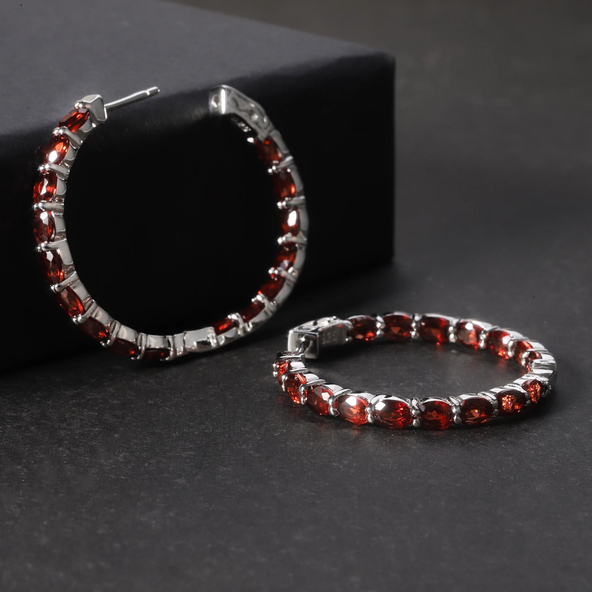 RZ0002 Abiding Jewelry Fashion Inside Out Designs Natural Red Garnet Gemstone Women Custom 925 Sterling Silver Hoop Earrings