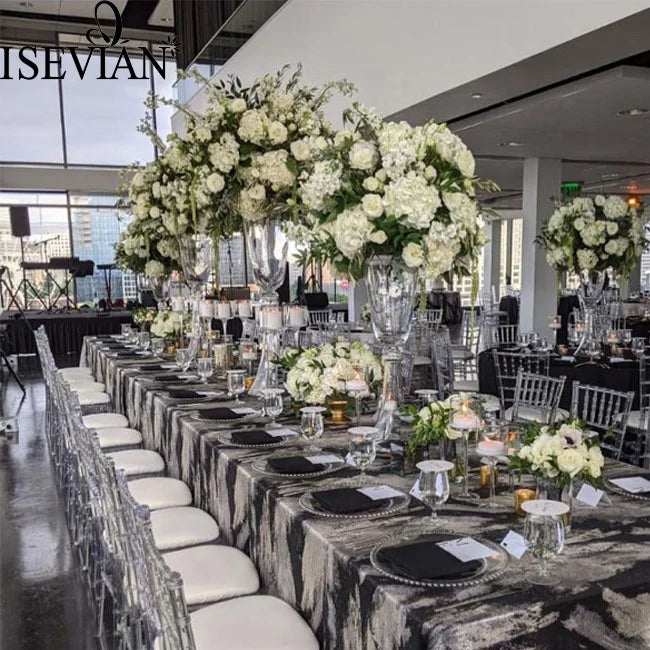 ISEVIAN Cream Artificial Ivory Roses Ball Center Table Flower Hanging Wisteria for Wedding Party
