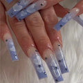 Wholesale Custom Long Nail Fairy Press on Nails Sets Purple Coffin Long Nails White Love Diamond Embellishment