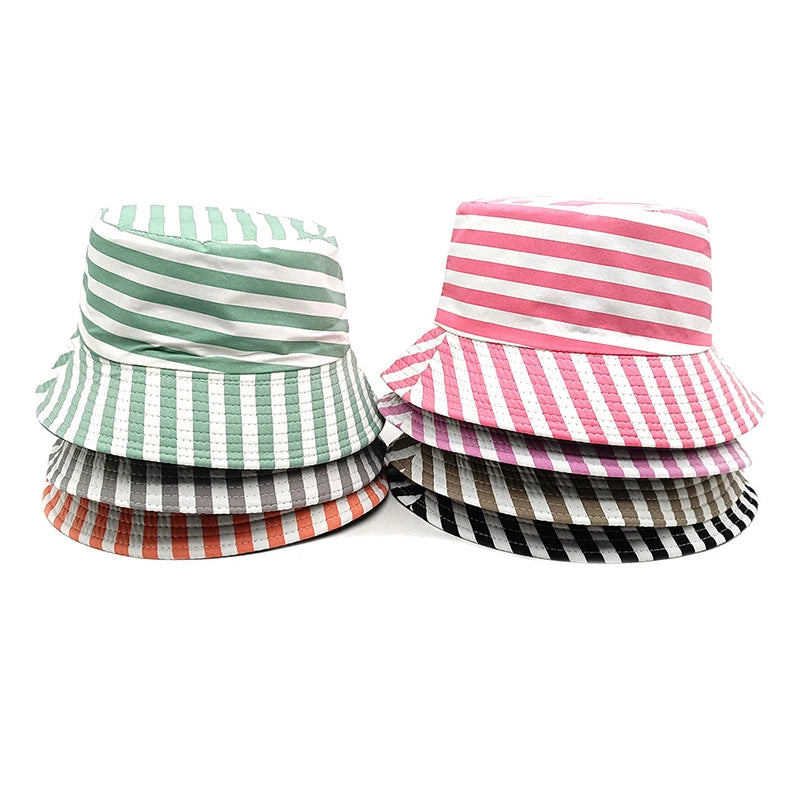 Landfond Custom Designer Red White Striped Summer Fishing Bucket Cap Hats for Men and Women Printed Pattern