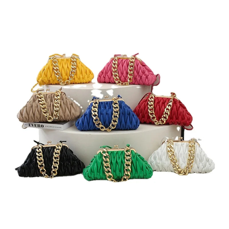 2025 New Luxury Casual Cross-Border Pleated Plaid Tote Handbag Zipper Versatile Chain Crossbody Shoulder Bag for Women