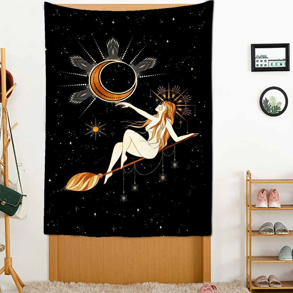 Psychedelic Moon Star Tarot Tapestry Wall Hanging Witchcraft Bohemian Hippie Art Girls Dormitory Home Decor
