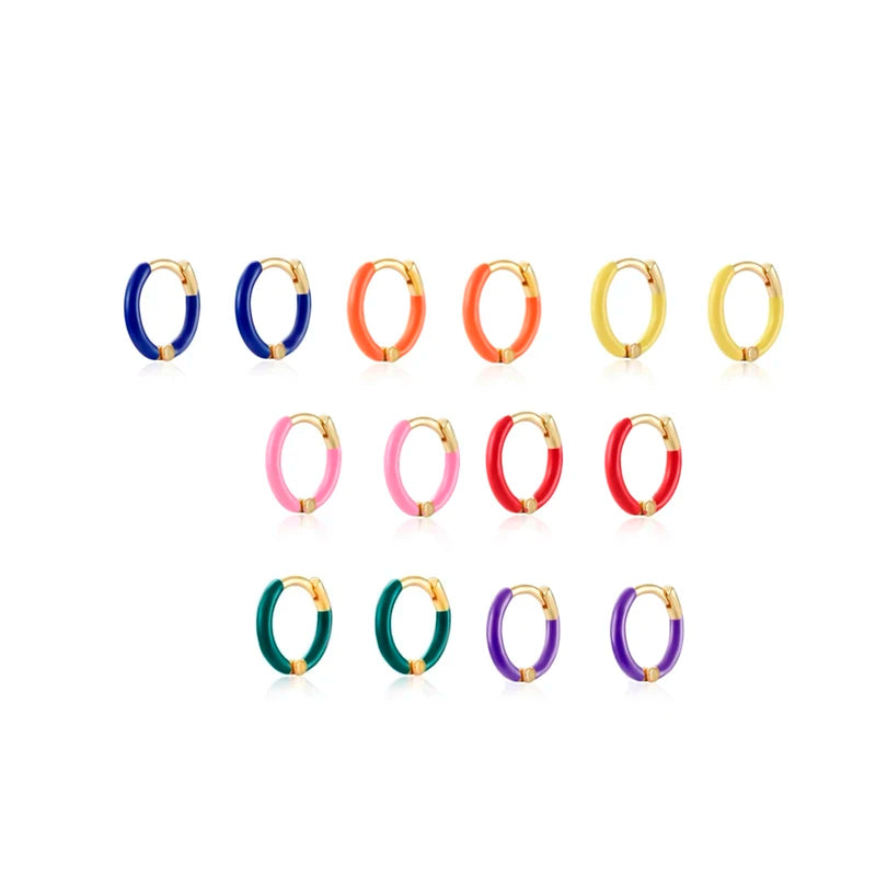 Fashion Statement Earring Jewelry S925 Sterling Silver Gold Plated Small Huggie Colorful Enamel Hoop Earrings