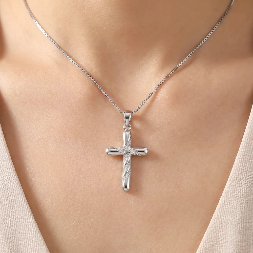 Wholesale Christian Charm Pendant Jewelry Rhodium Plated Cubic Zirconia Cross God 925 Sterling Silver Unisex Gift Fine Jewelry