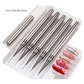 Focstar Nail Art Liner Brushes 6/9/12/15/18mm Sizes Nylon 5-Piece Gunmetal Acrylic Handle (BTB119)