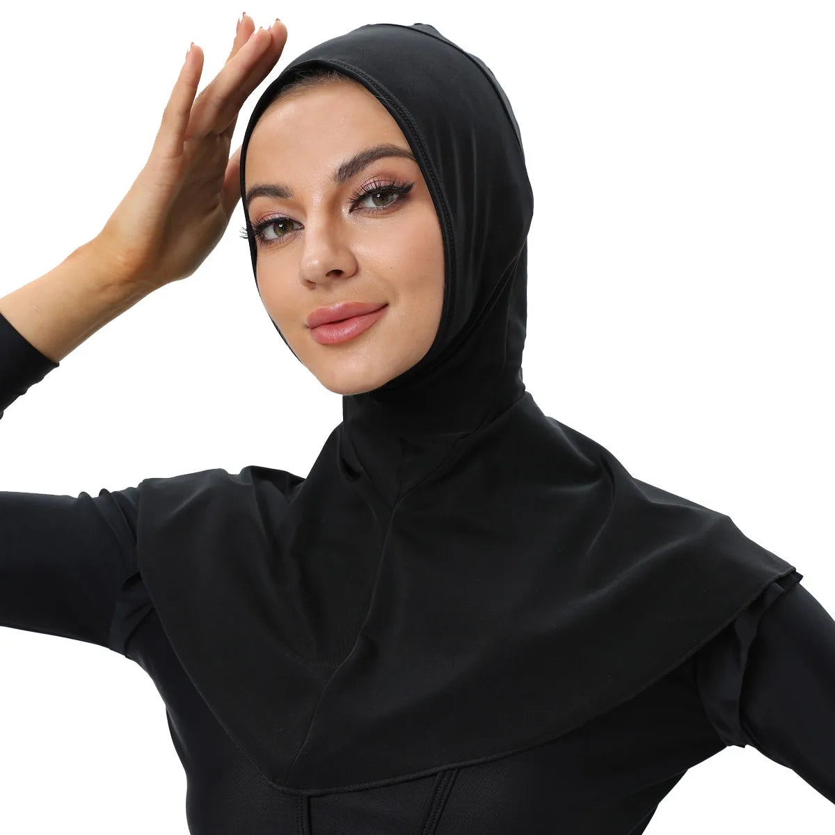 Solid Color Modest Islamic Women's Turban Full Cover Swim Hijab with Patchwork and Plaid Pattern Muslim Women's Swim Brief