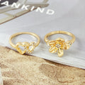 Women's New Fashion Classic Style Gold Plated Flower Heart Rhinestone Rings Set Wholesale Jewelry