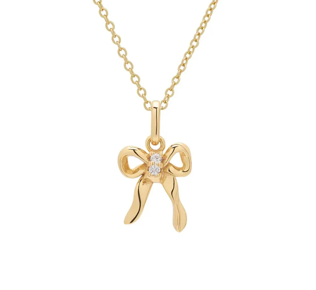 925 Sterling Silver 18K Gold Pendant Necklace with Moissanite Bow Zircon Platinum Fine Jewelry for Women Bezel Setting Inlay