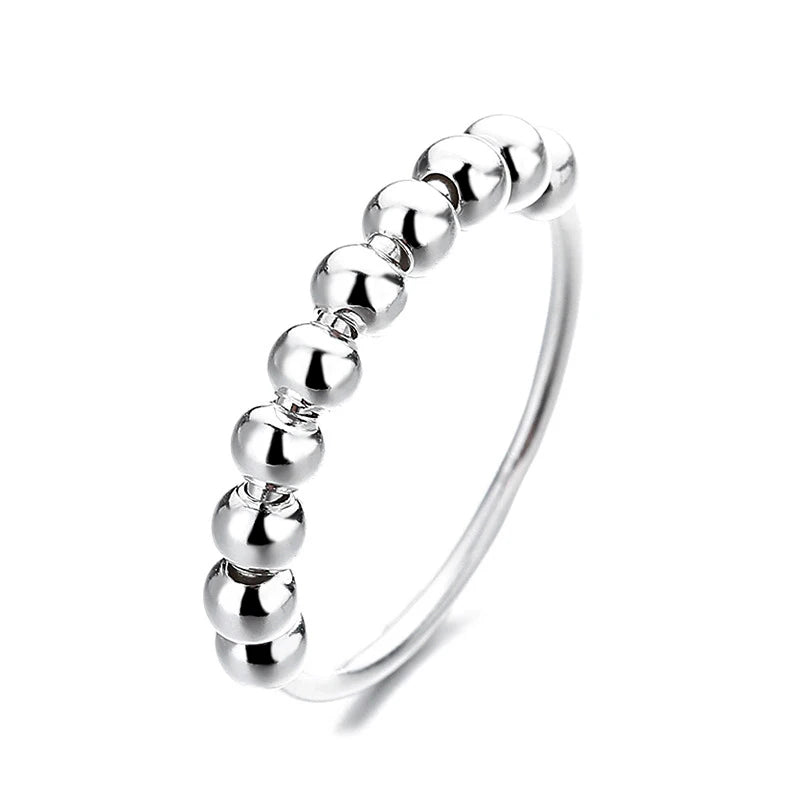 DJ1144Y Ball Rotatable Anti Anxiety Spinner Rings S925 Sterling Silver Faceted Rotating Beaded Finger Ring