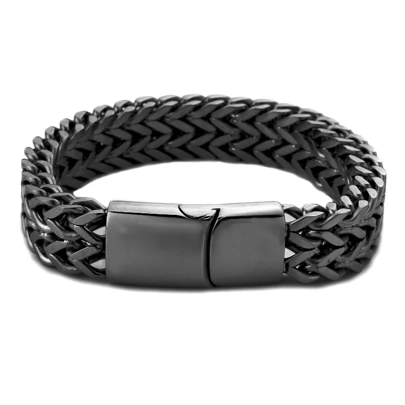 Fashion Punk Simple Mens Bracelet Jewelry Stainless Steel Bracelet 18K Gold Plated Double Chain Bracelet for Men