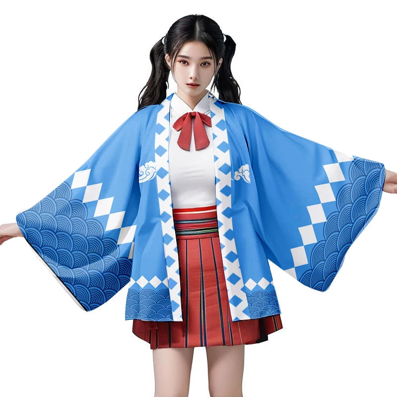 Kimono Women Graphic Cardigan Anime Shirt Ladies Japanese Traditional Blouse Harajuku Short Sleeve Yukata Haori Obi Samurai