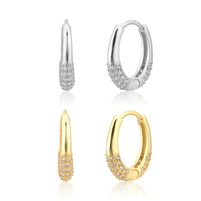 GE89 Zircon Pave Hoops Earrings for Women 925 Sterling Silver Gold Plated Luxury Wedding Party Jewelry Handbag Shape Earrings