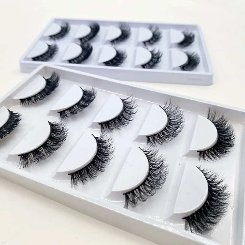 Hot Sale Russian Lashes D Curl Strip Lashes Handmade Natural 3D Faux Mink Lashes