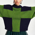 ODM Manufacturers Women's Knitted Pull Over Knitwear Soft Oversized Color Block Jacquard Sweater Jumper for Women