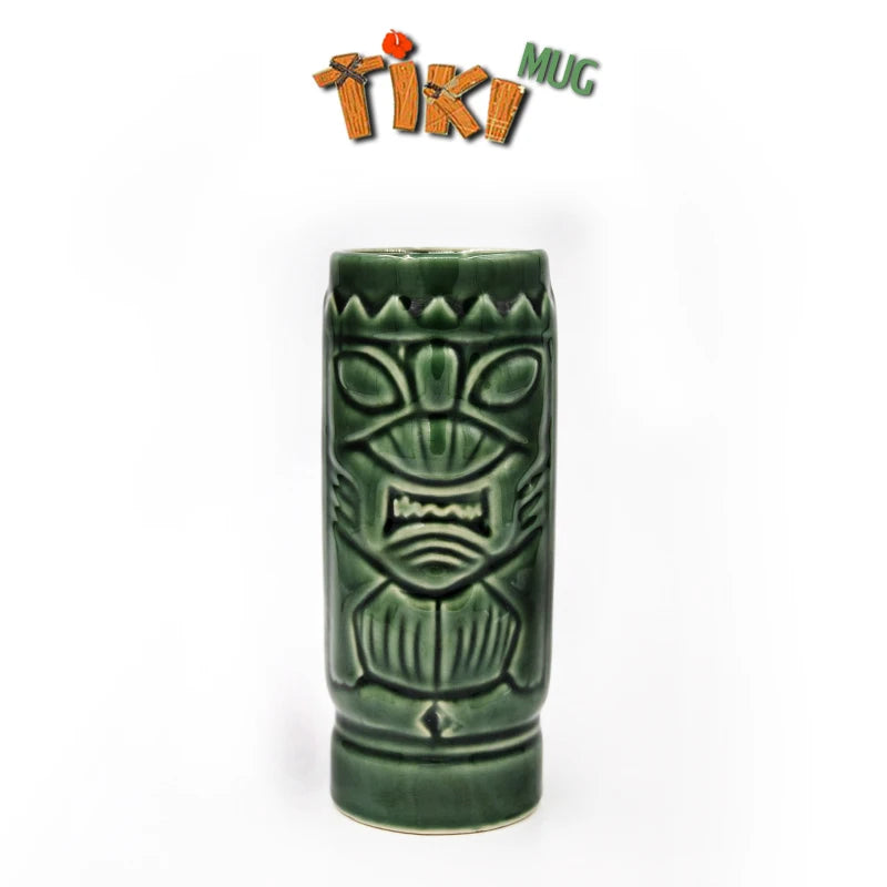 Custom Shaped Ceramic Pottery Green Figure Tiki Mug with Rope Cartoon Style Disposable for Bar Wholesale Decor