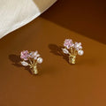 Sweet Cute Fashion Earrings Pink Diamond Zircon Tiny Earrings Small Pearl Stud Flower Earrings for Women