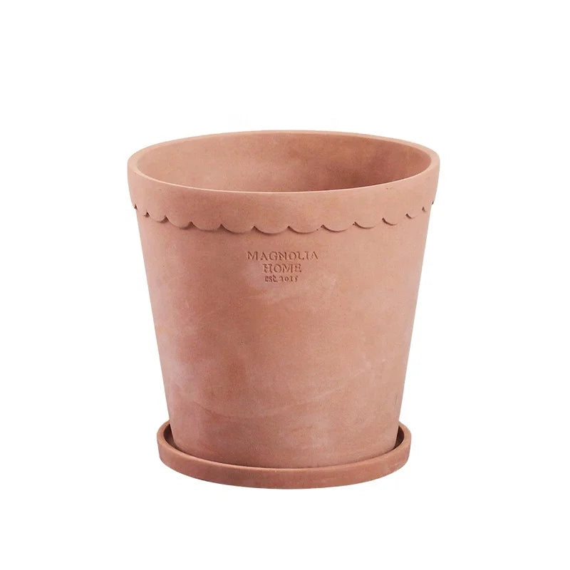Classic Style Colored Pigment Cement Flower Pots with Saucer for Home Garden Decor