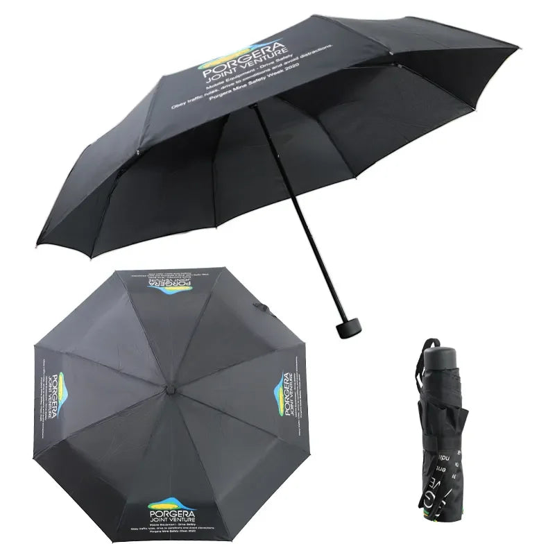 Custom Logo Print Plain Color 21inch Manual Open and Close 190T Pongee Canopy 3 Fold Umbrella