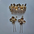 SLBRIDAL Handmade Copper Alloy Flower Leaf Pearls Bridal Hair Comb Hair Pin Set Wedding Bridesmaids Women Girls Hair Jewelry