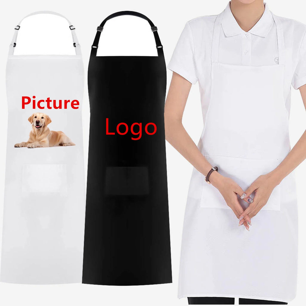 Aprons Custom logo Printing Black Polyester Kitchen Chef Apron Full Length Black Dishwasher Custom Aprons for Men