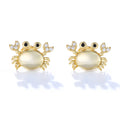 925 Sterling Silver Earrings Marine Animal Crab Zircon Gold Plated Stud Earrings for Women Fine Jewelry Earrings