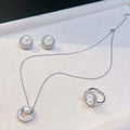 Mother's Day New Recommendation AAAAA Grade Trendy Silver Plated Brass Circle Set 7-8mm Natural Freshwater Pearl Necklace Ring