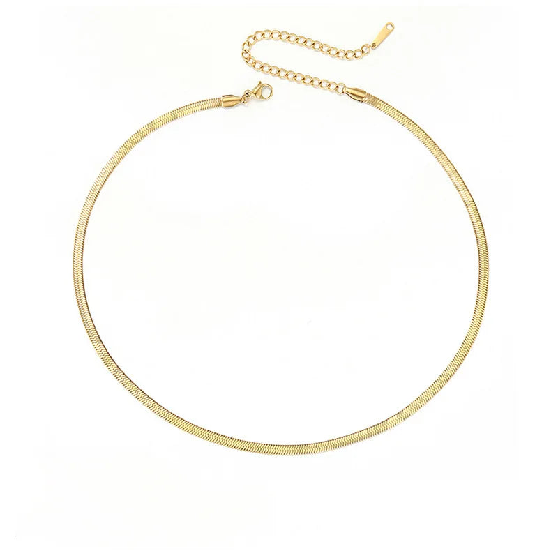 Pvd Plated Stainless Steel Jewelry Wholesale Flat Snake Chain Necklace Trendy Jewelry Streetwear Dainty Necklace Fast Shipping