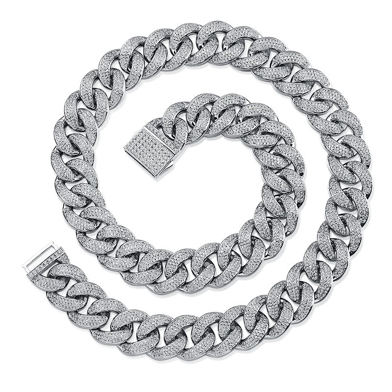 Men's Thick Necklace Silver Chain Hip Hop Jewelry Miami Cuban Chain Iced Out Chain