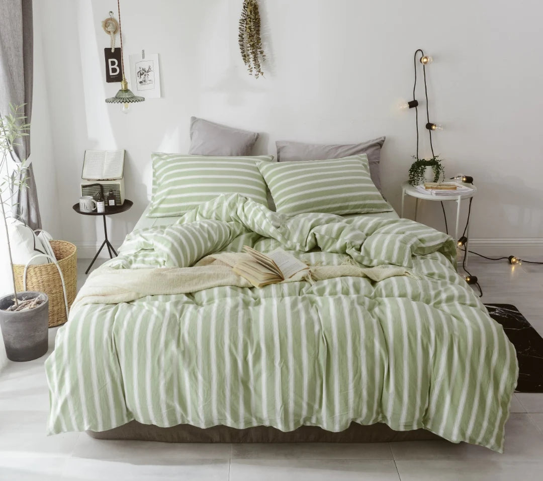 Egyptian Badsheets Washed Cotton Bedding Set with Duvet Quilt Cover King Queen Size Luxury Cotton Bed Sheets Pillow case